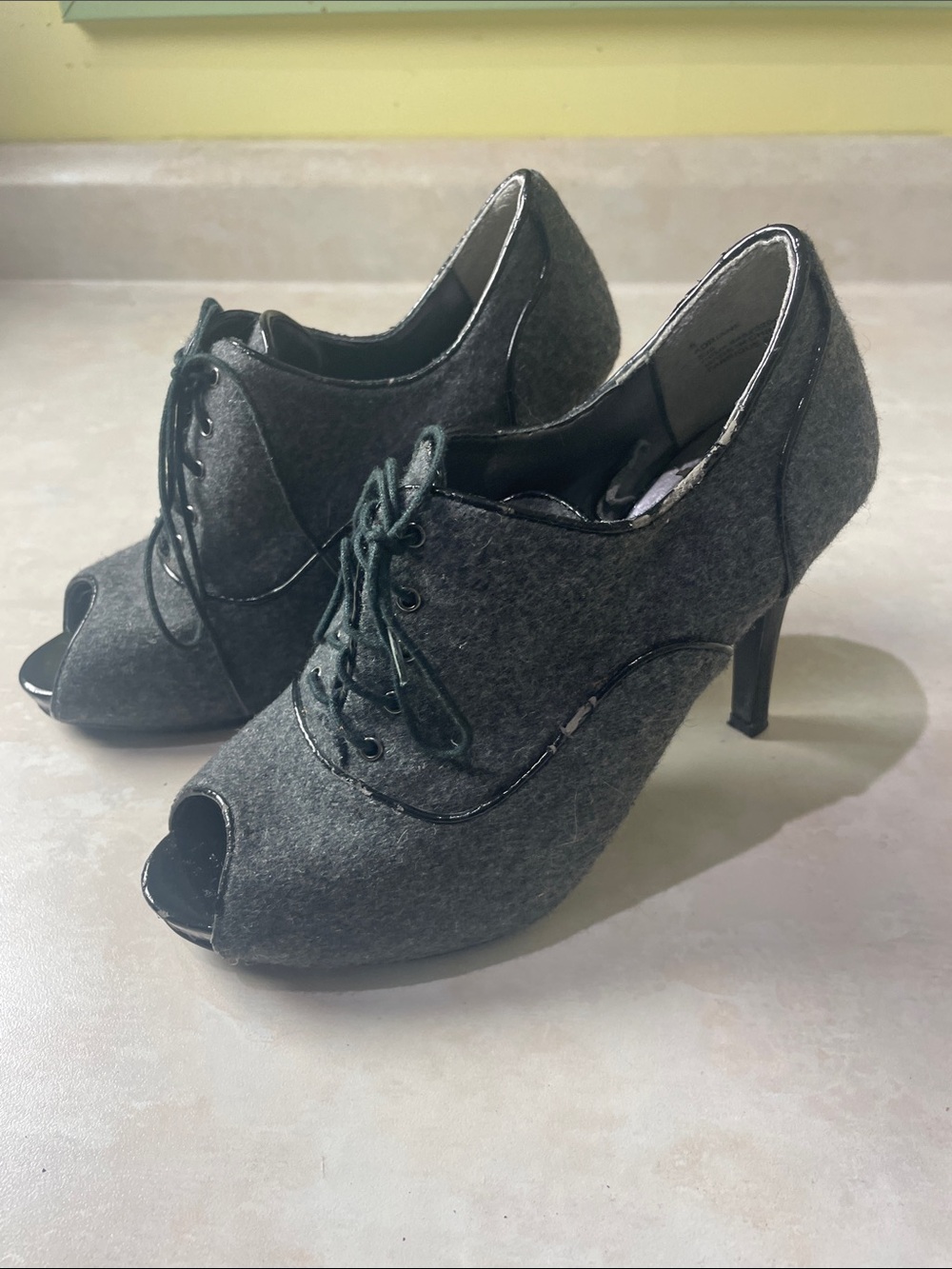 Pur Grey Peep-Toe Lace-Up Heeled Booties with Stiletto Heel Size 5
